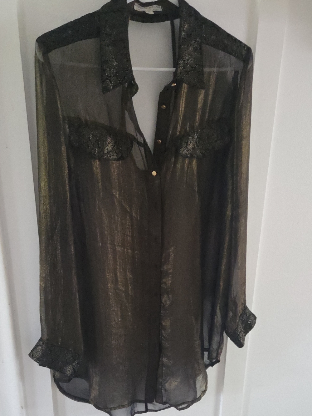 Alberto Makali Gold Black Sheer Blouse M